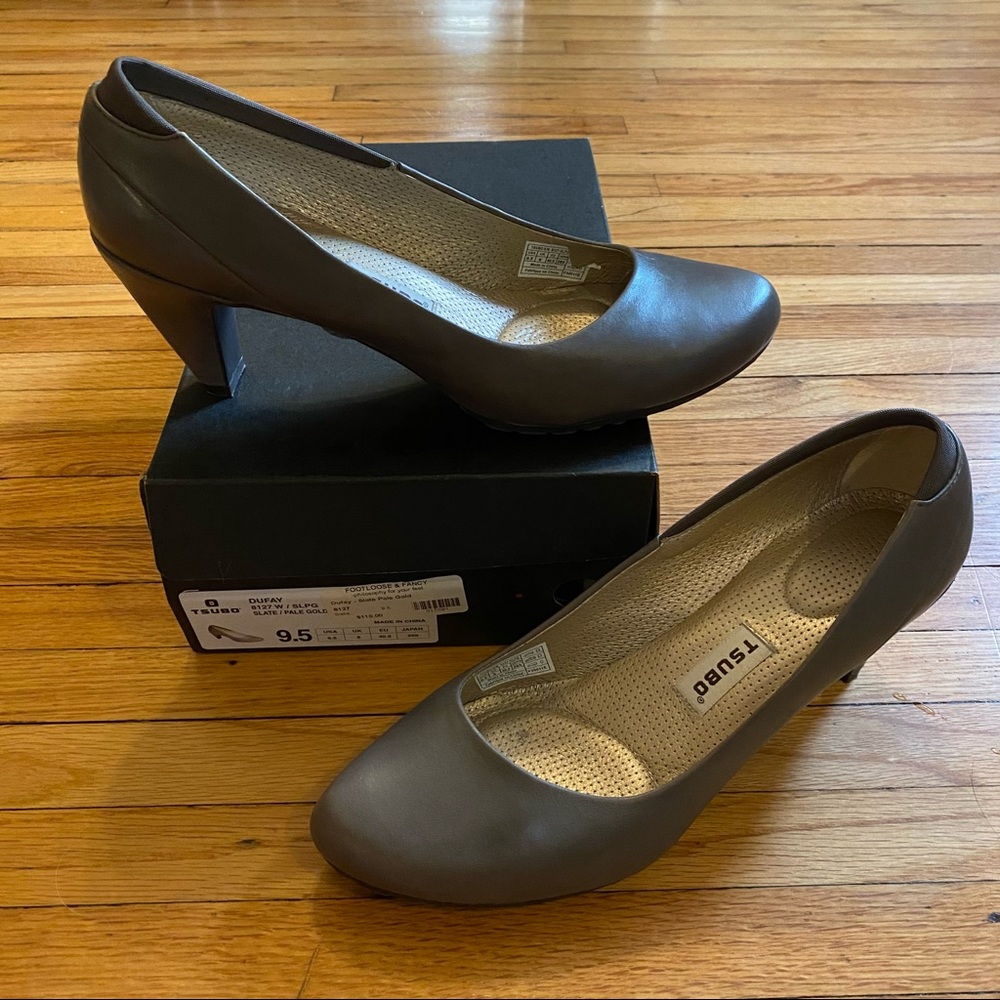 Tsubo Dufay Heels, Slate Grey/Pale Gold Shoes, Comfort Sole